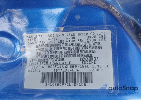 2016 Nissan Versa Note S (Sr)/S Plus/Sl/Sr/Sv from USA, damaged, VIN 3N1CE2CP7GL404108